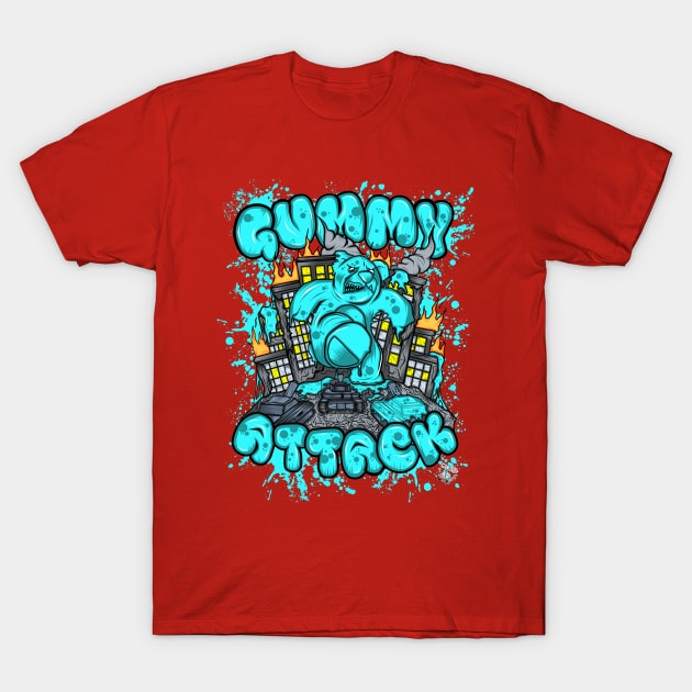 Attack of the Gummybear Blue T-Shirt by GeryArts